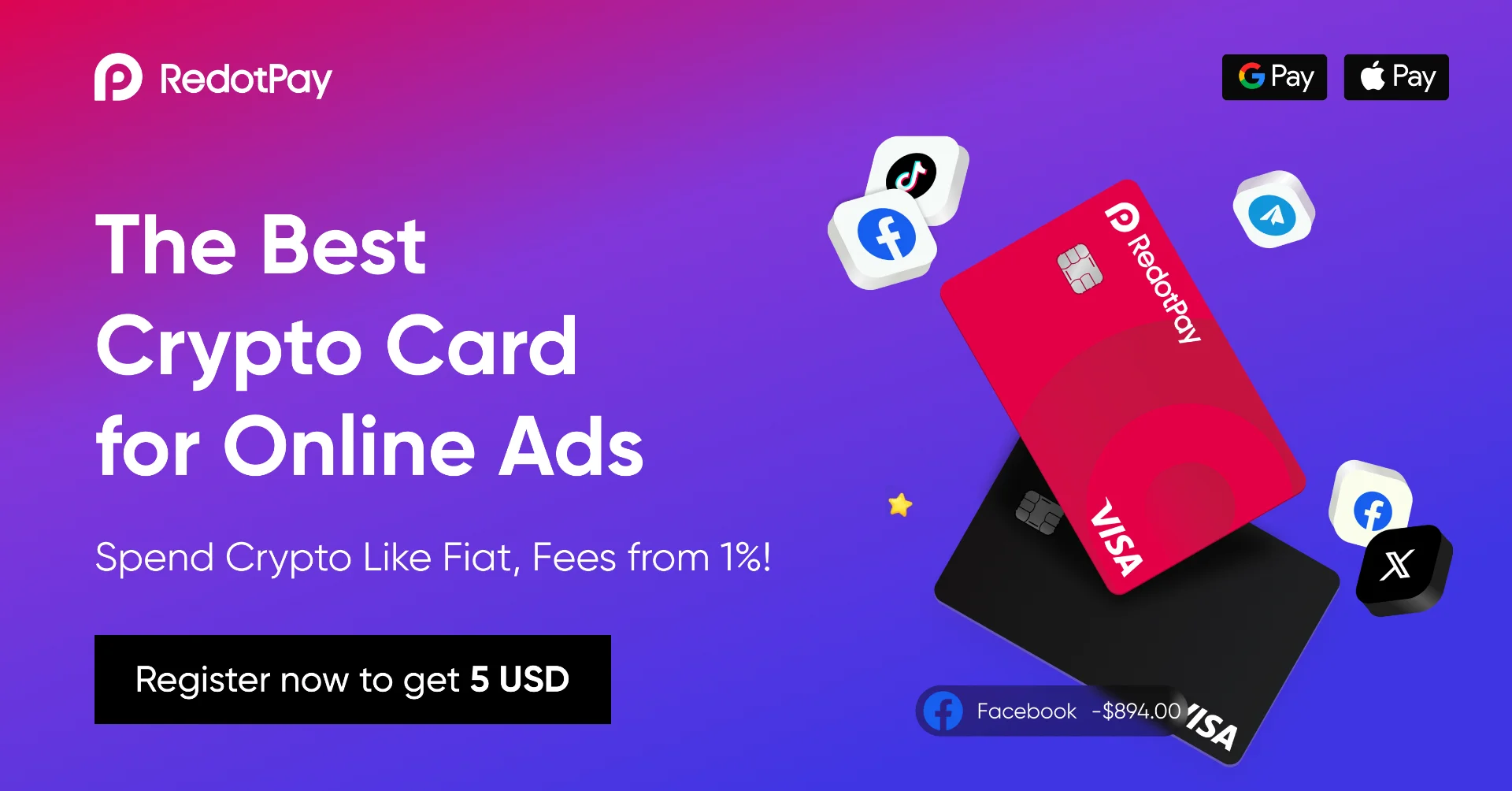 RedotPay — The Best Crypto Card for Online Ads. Register to get 5 USD