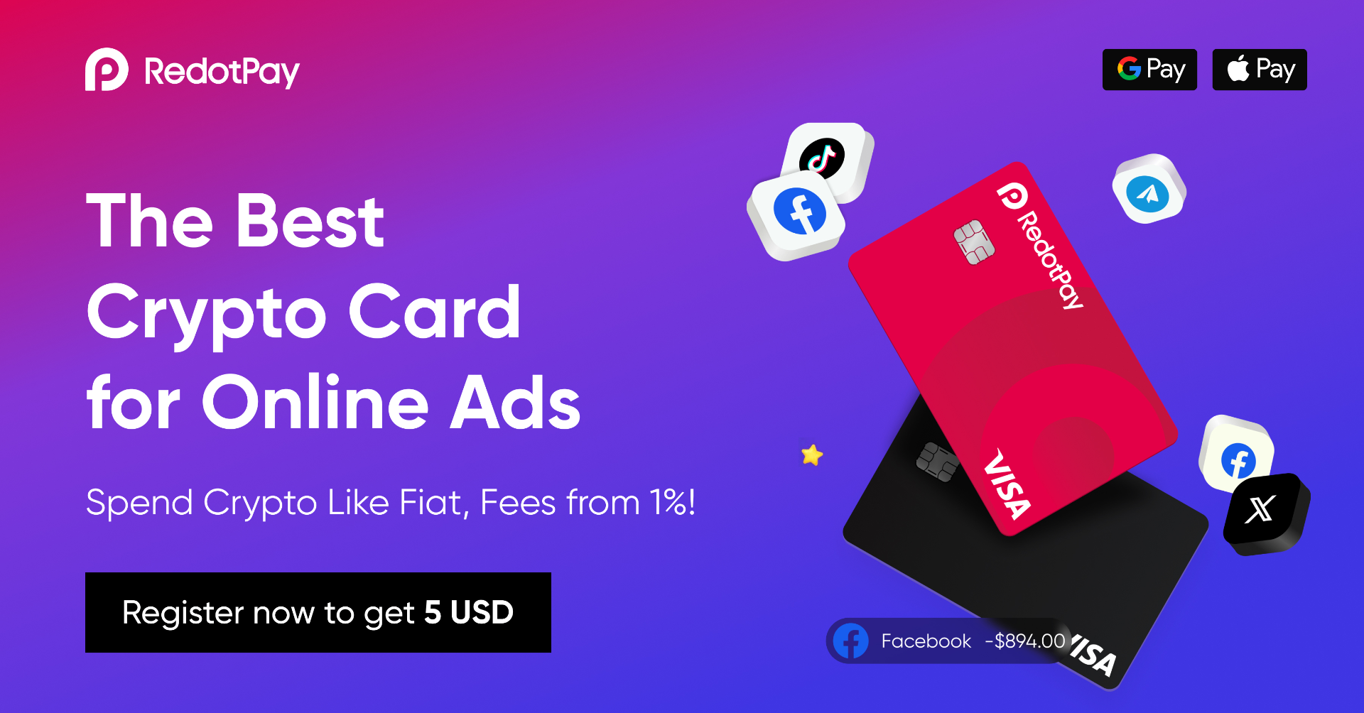 RedotPay — The Best Crypto Card for Online Ads. Register to get 5 USD