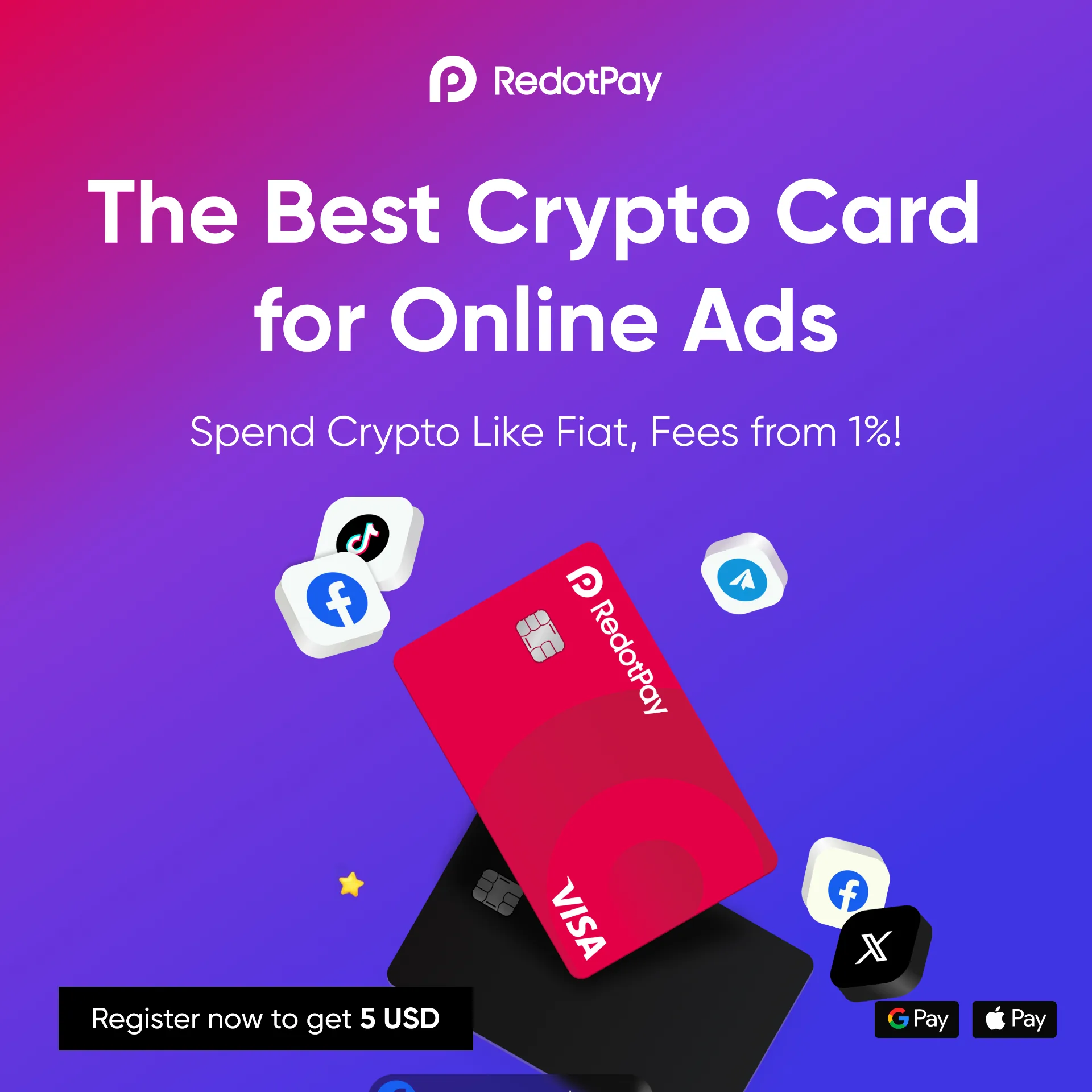 RedotPay — The Best Crypto Card for Online Ads. Register to get 5 USD
