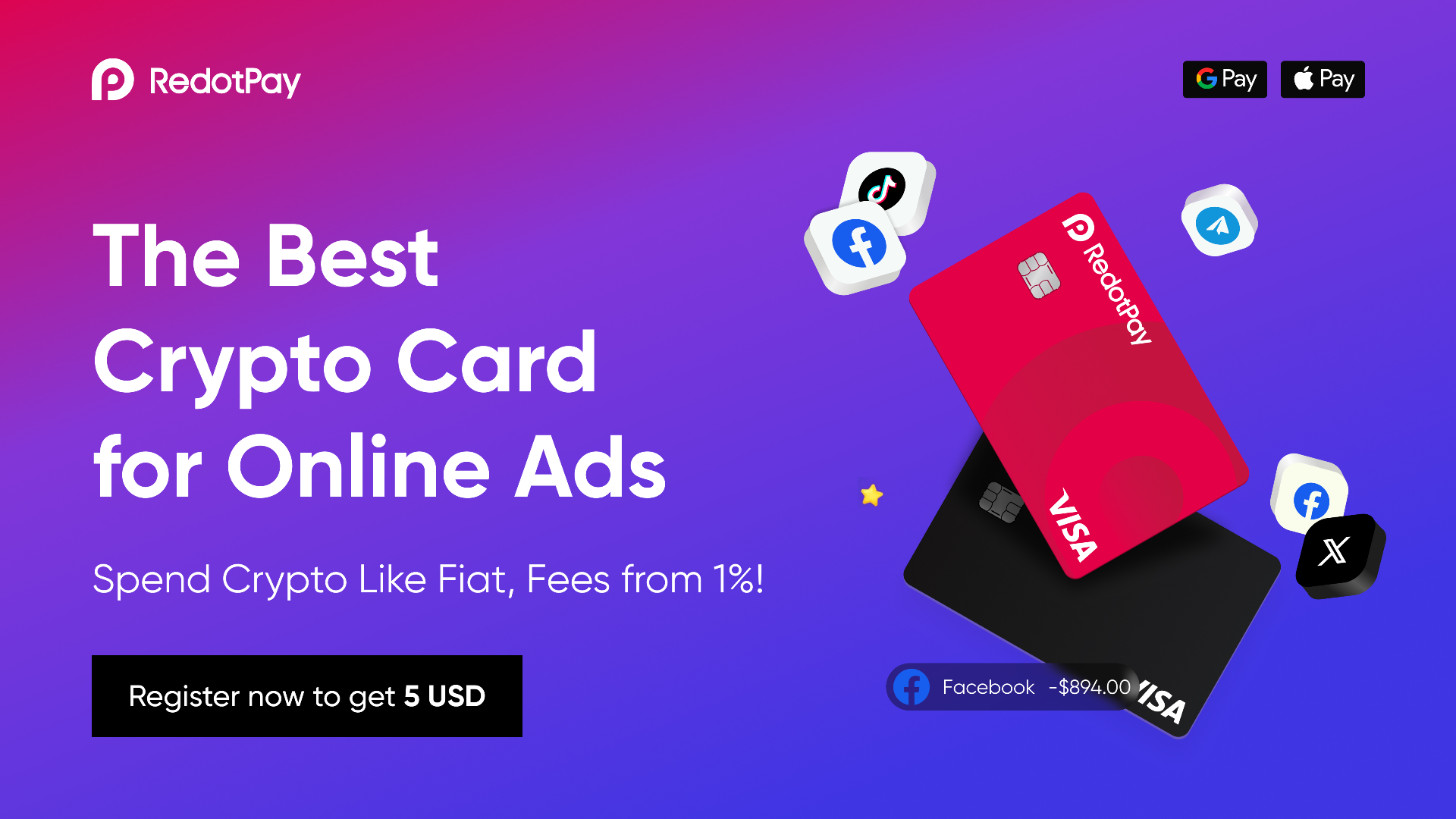 RedotPay — The Best Crypto Card for Online Ads. Register to get 5 USD