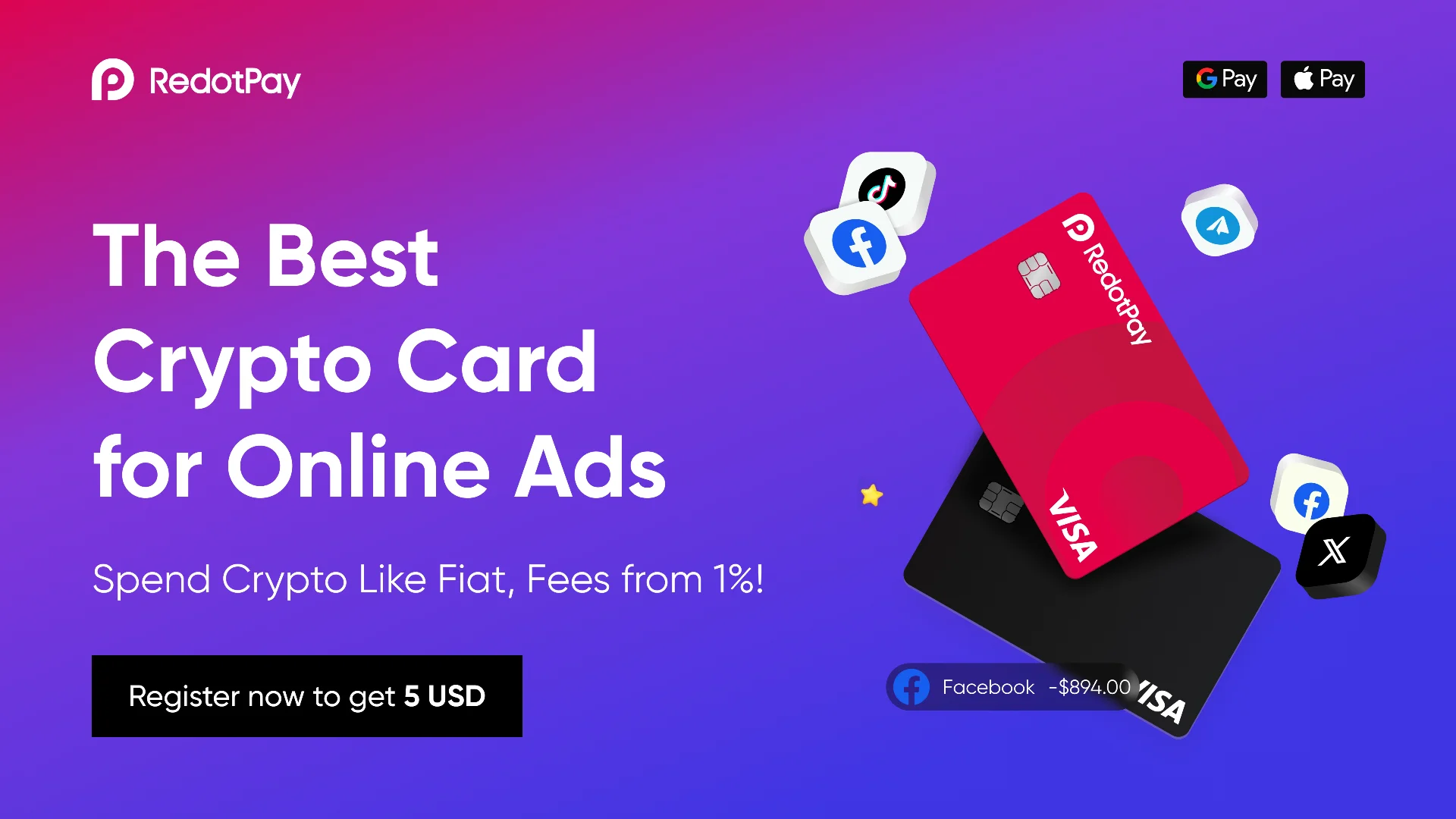 RedotPay — The Best Crypto Card for Online Ads. Register to get 5 USD
